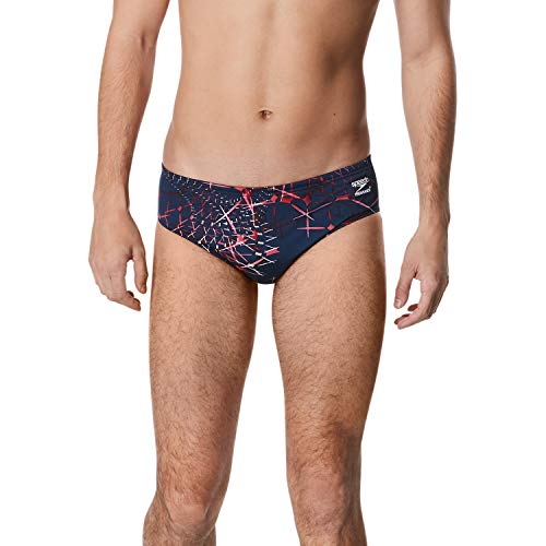 Speedo Men's Standard Swimsuit Brief Endurance+ Printed Team Colors, Galactic Red/White/Blue, 38