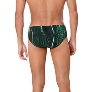 Speedo Men's Standard Swimsuit Brief Endurance+ Printed Team Colors, Solar Green, 28