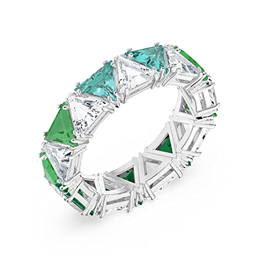 SWAROVSKI Matrix Cocktail Ring, Green and Clear Crystals with a Rhodium Finish Band, Size 5, Part of the Matrix Collection