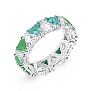 SWAROVSKI Ortyx Cocktail Ring, Green and Clear Crystals with a Rhodium Finish Band, Size 8, Part of the Ortyx Collection