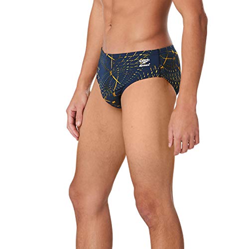 Speedo Men's Standard Swimsuit Brief Endurance+ Printed Team Colors, Galactic Navy/Gold, 38