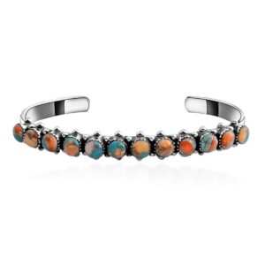 Shop LC Santa Fe Style 925 Sterling Silver Spiny Turquoise Cuff Bangle Bracelet for Women Western Jewelry Size 7.5" Boho Western Birthday Gifts for Women