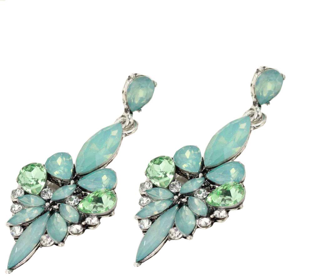 Antique Vintage Retro Style Sea Foam Mint Green Tiffan Aqua Blue Opal Marquis Pear Rhinestone Bridal Bridesmaid Wedding Prom Earrings