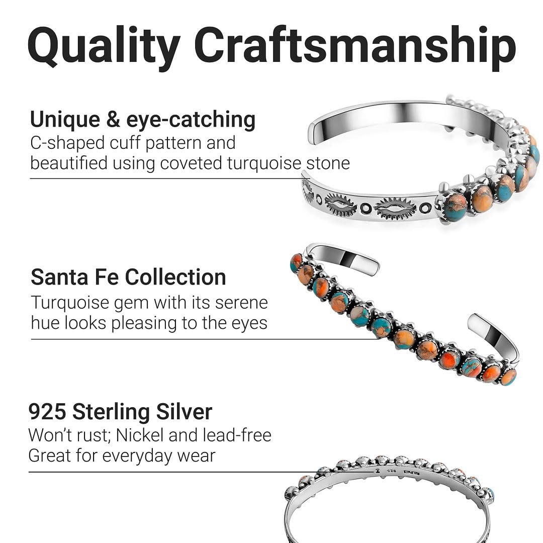 Shop LC Santa Fe Style 925 Sterling Silver Spiny Turquoise Cuff Bangle Bracelet for Women Western Jewelry Size 7.5" Boho Western Birthday Gifts for Women