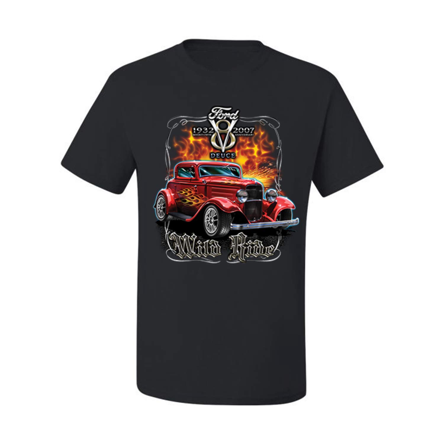 1932 Ford Deuce V8 75th Anniversary Wild Ride Cars and Trucks Men's Graphic T-Shirt, Black, X-Large