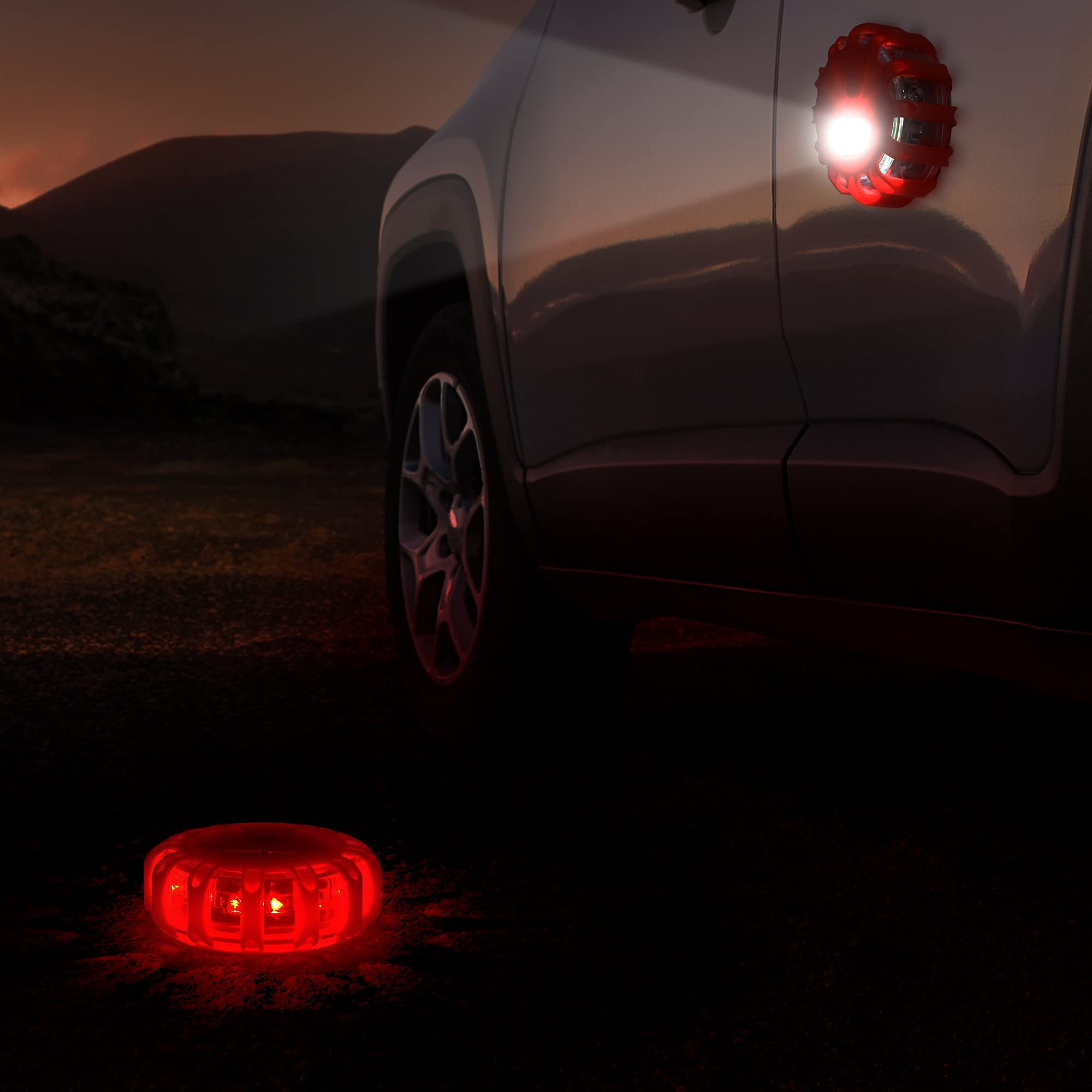 ZeroDark Road Flares LED Flashing Warning Light Emergency Roadside Safety Disc Highlights With Magnetic Base & Hook For Vehicles & Boat 1Pack