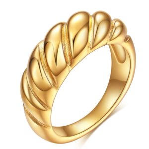 uloveido 18k gold plated croissant ring chunky braided twisted dome ring band stacking minimalist statement rings (size 7)