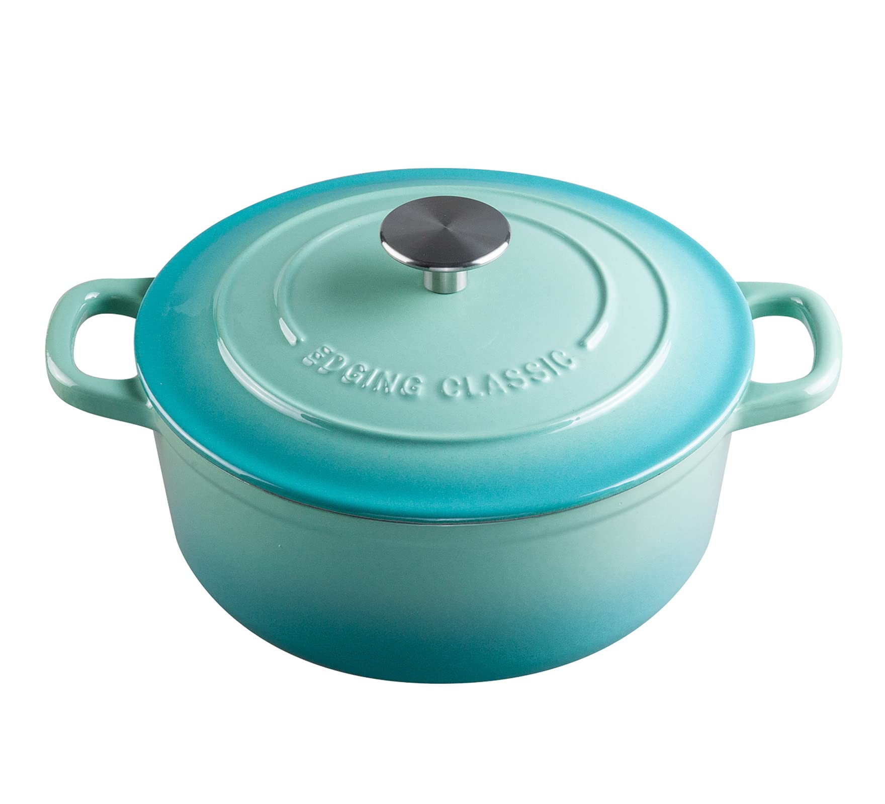 EDGING CASTING Enameled Cast Iron Covered 5.5 Quart Dutch Oven with Dual Handle for Bread Baking, Dutch Ovens with Lid, Peacock Blue