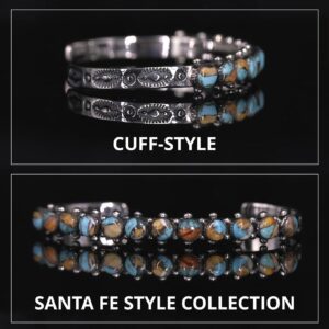 Shop LC Santa Fe Style 925 Sterling Silver Spiny Turquoise Cuff Bangle Bracelet for Women Western Jewelry Size 7.5" Boho Western Birthday Gifts for Women