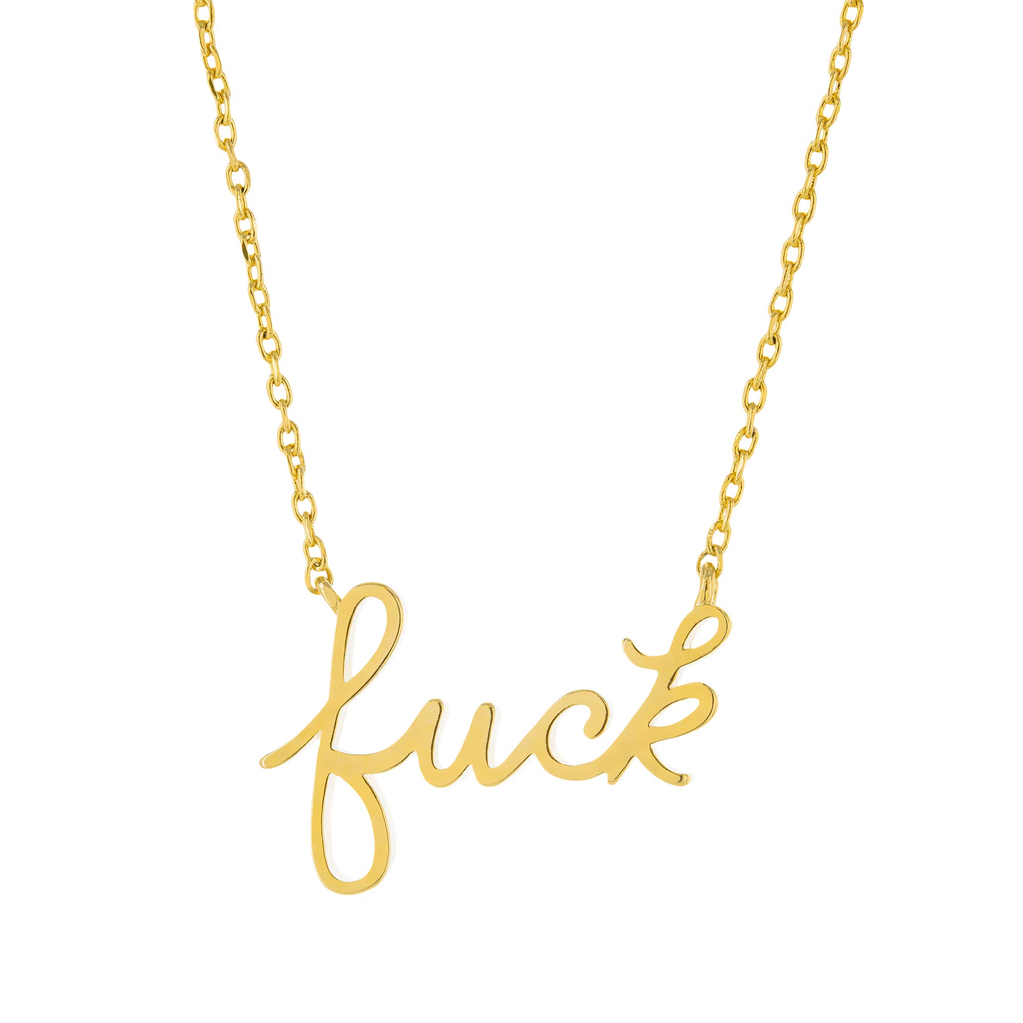 Columbus 14K Gold Plated Motivational Word Pendant Necklace - Meaningful Script Letter Chain Necklace - Simple Everyday Jewelry for Women (Fuck)