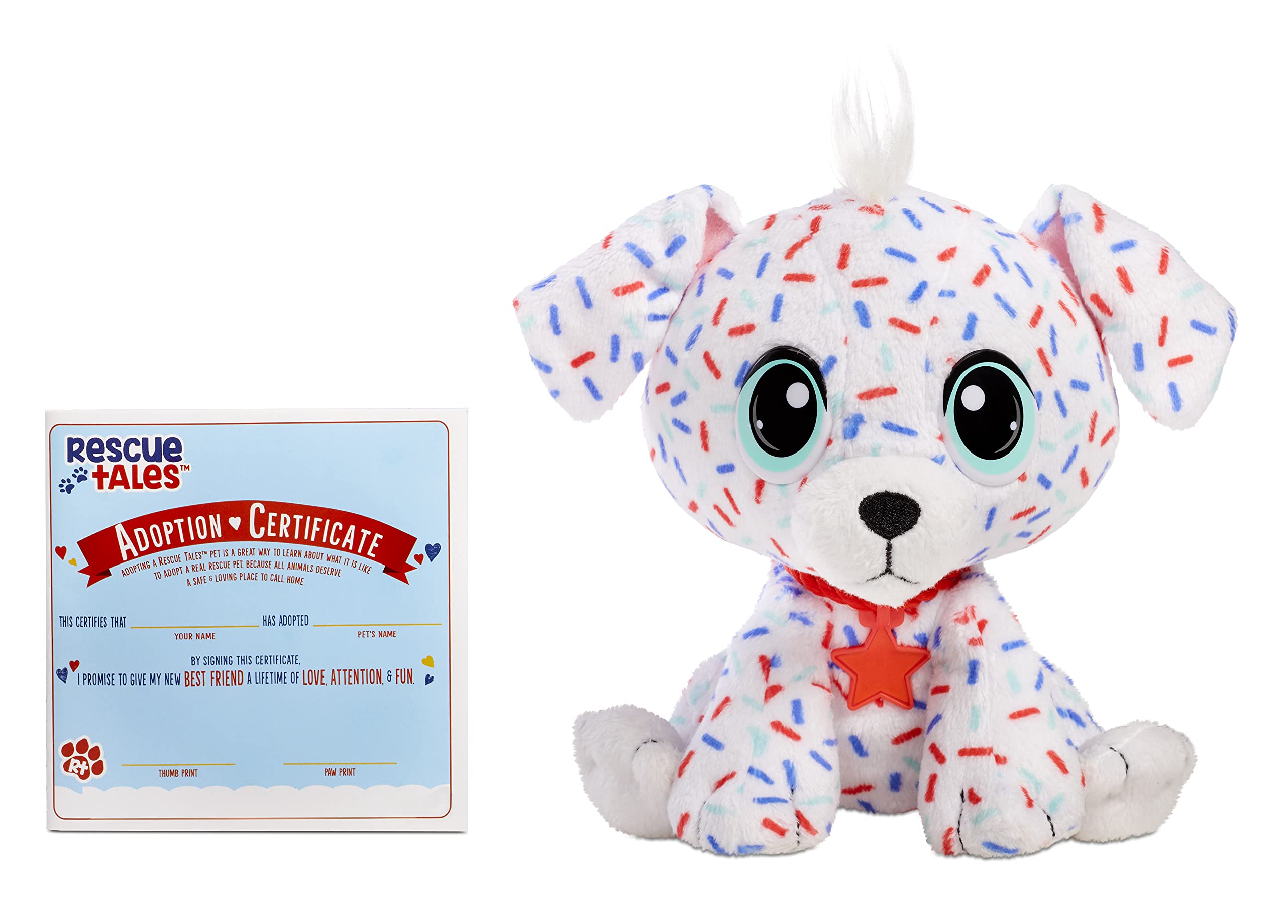 Little Tikes Rescue Tales Present Surprise Dalmatian, Soft Plush Stuffed Animal Toy, Birthday Music & Accessories, Adoption Tag, Certificate- Gifts for Kids, Toys for Girls & Boys Ages 3 4 5