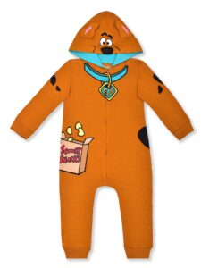 warner bros. scooby doo boys’ hooded footed coverall for newborn, infant and toddler - brown