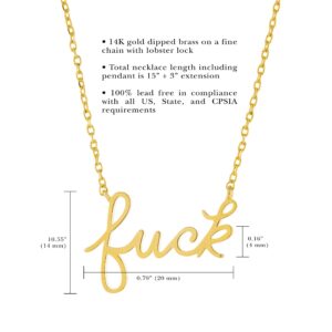 Columbus 14K Gold Plated Motivational Word Pendant Necklace - Meaningful Script Letter Chain Necklace - Simple Everyday Jewelry for Women (Fuck)