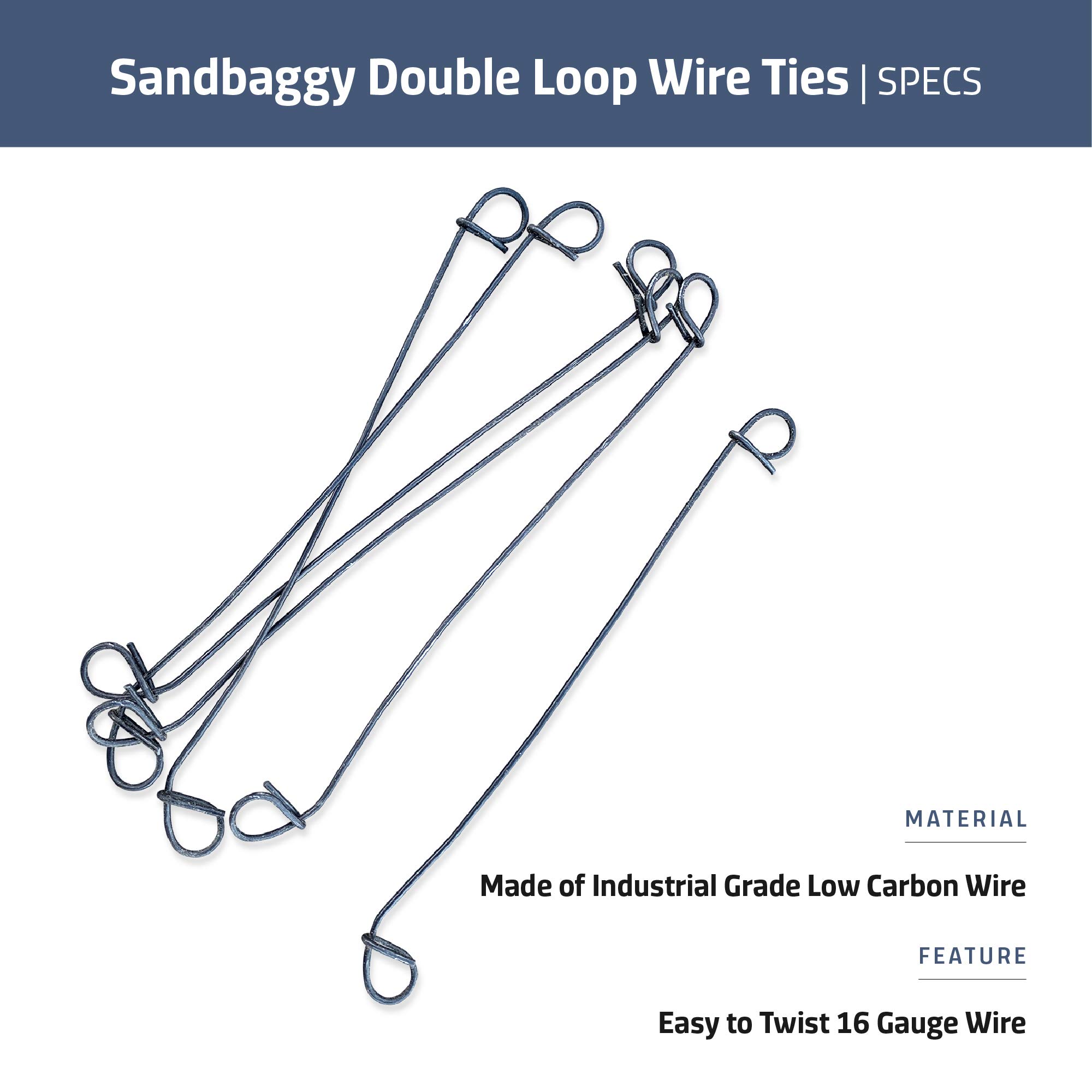 Sandbaggy Double Loop Rebar Wire Bar Ties | 6 Inch | 16 Gauge | Made of Industrial Grade Wire | Great for Securing Rebar, Sandbags & More (Pack of 1,000)