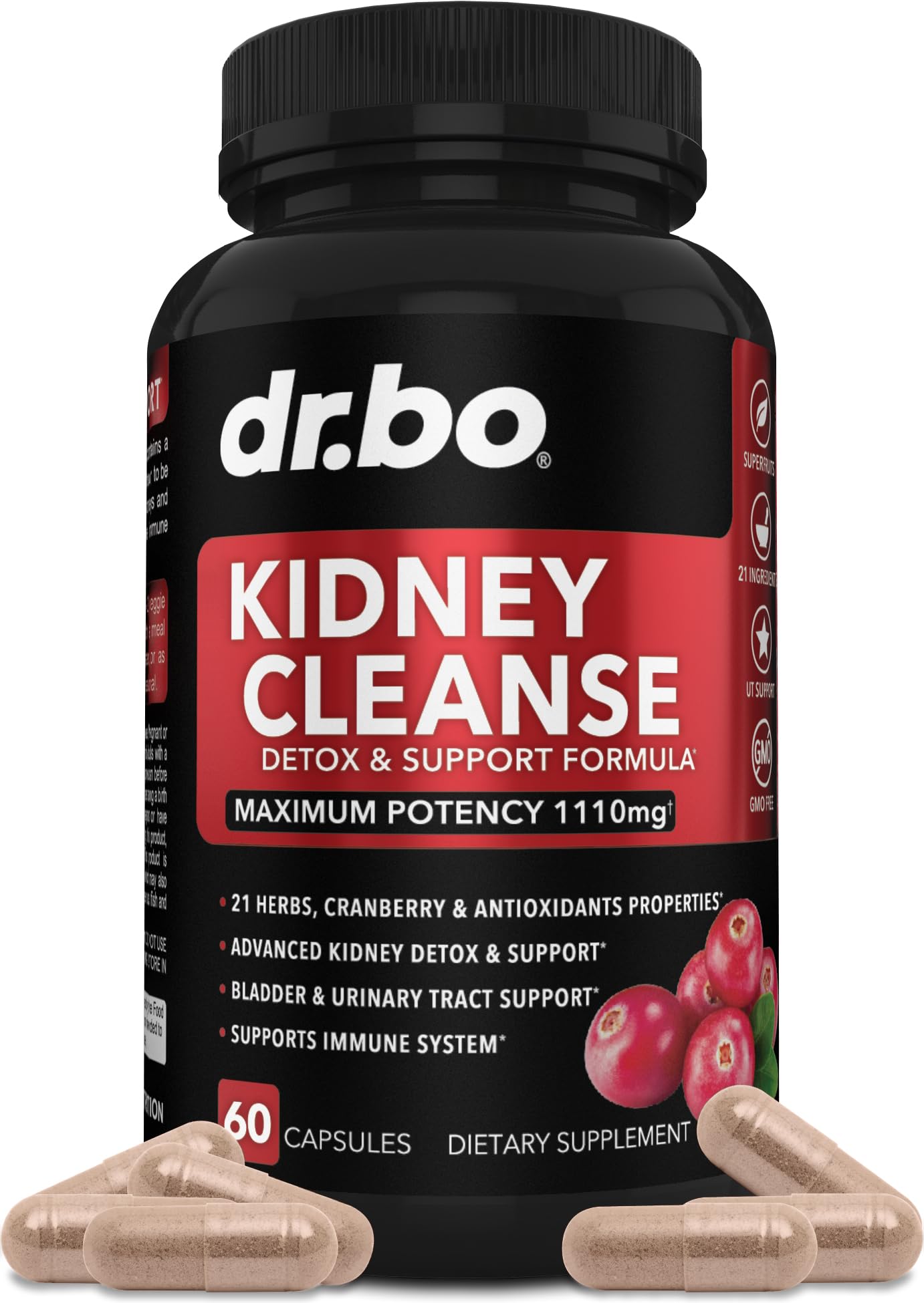 Kidney Cleanse Detox Support Supplement - Natural Cranberry, Juniper Berries, Buchu & Uva Ursi Extract to Support Kidneys, Bladder & Urinary Tract Health Supplements - Herbal Renal Blend Formula Pills