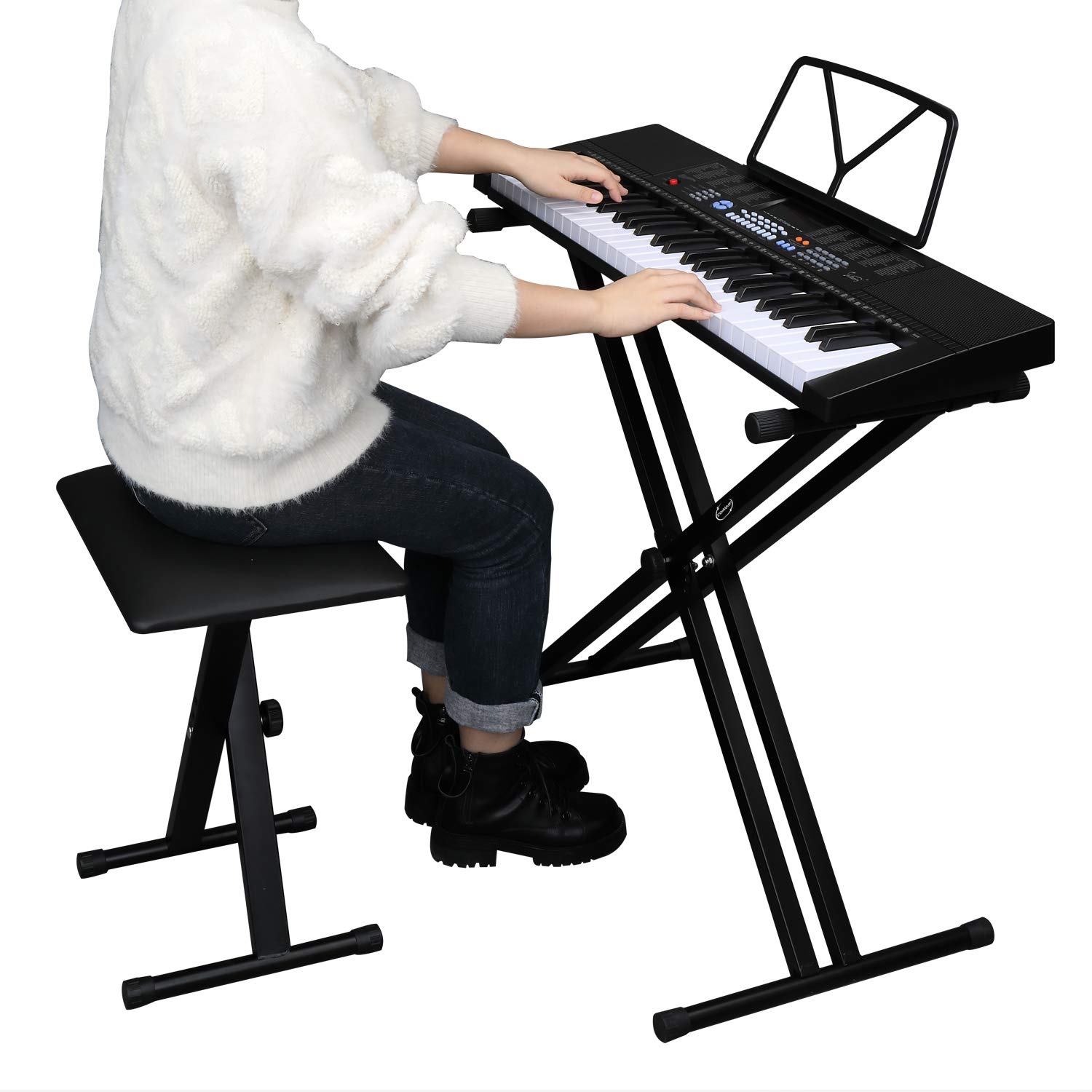 ShowMaven Heavy Duty Keyboard Stand and Bench, Adjustable Height and Portable (Double-X)