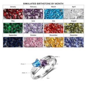 GLAMCARAT Sterling silver mothers ring with 2 heart birthstones, personalized customized engraved jewelry for women (10)