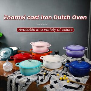 EDGING CASTING Enameled Cast Iron Covered 5.5 Quart Dutch Oven with Dual Handle for Bread Baking, Dutch Ovens with Lid, Peacock Blue