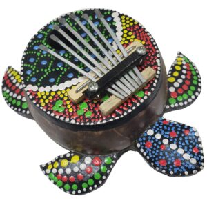 Turtle Kalimba Coconut Shell Body Amplify Sound Steel Tines Resonant Sound Amazing Clear Musical Notes - Soothing Tones Can Be Played for Meditative Calm and Relaxation Unique Coastal Décor (Dot Art)