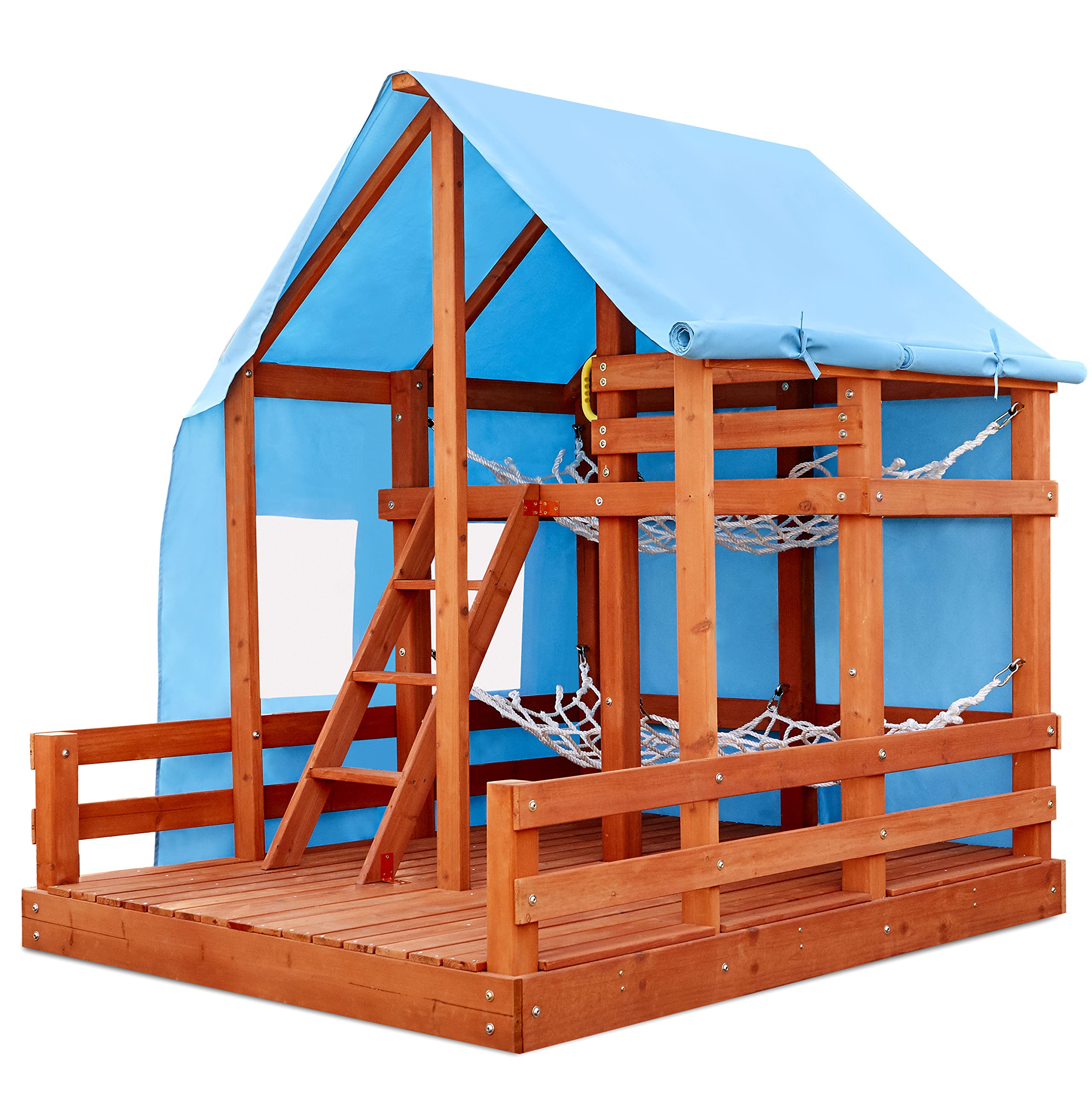 Little Tikes Real Wood Adventures Outdoor Glamping House, Backyard Bungalow Fun, Up to 5 Kids, 2 Bunk Hammocks, Outdoor Lights, Wooden Deck with Playhouse for Kids, Gift for Girls Boys Ages 3 +Years