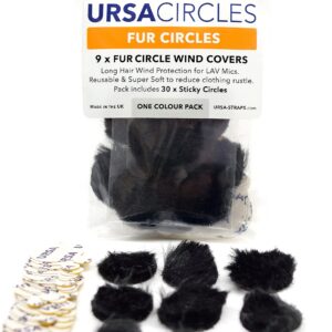 URSA Fur Circles - Mini Windshields for Lavalier/Lapel Microphones. Reduce Wind Noise & Clothing Rustle. Compatible with Sennheiser, RODE, Sanken, Tascam & More (9x Circles + 30x Stickies, Black)