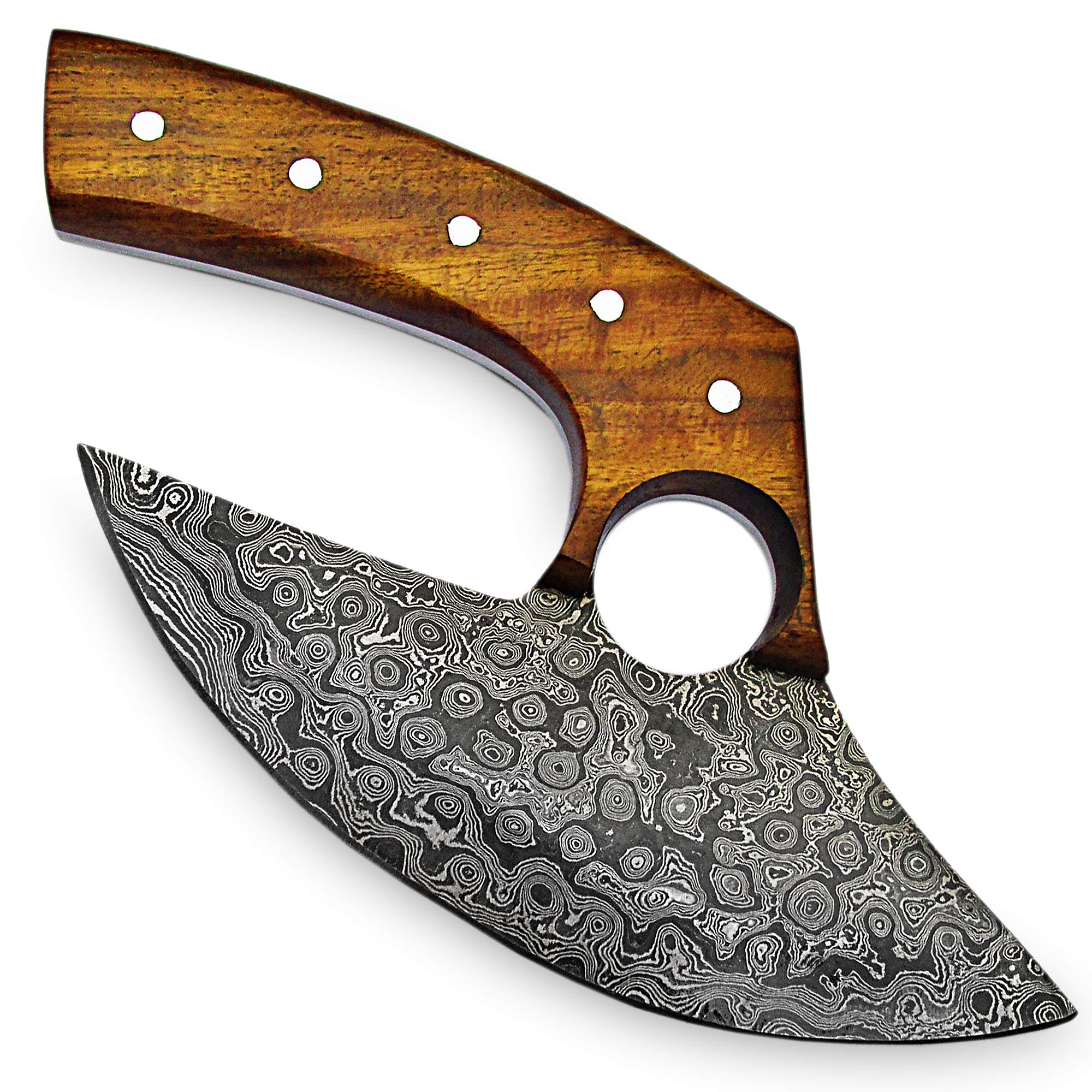 PAL 2000 KNIVES ULU-9881 Handmade Damascus Steel 6 Inch Blade Ulu Knife Rosewood Handle