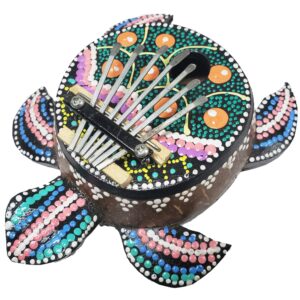 Turtle Kalimba Coconut Shell Body Amplify Sound Steel Tines Resonant Sound Amazing Clear Musical Notes - Soothing Tones Can Be Played for Meditative Calm and Relaxation Unique Coastal Décor (Dot Art)