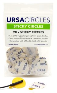 ursa sticky circles - pack of 90 hypoallergenic sticky circles for lavalier lapel mics - 24mm diameter - compatible with tascam rode sennheiser zoom lav mics - mic clip - lavalier stickies