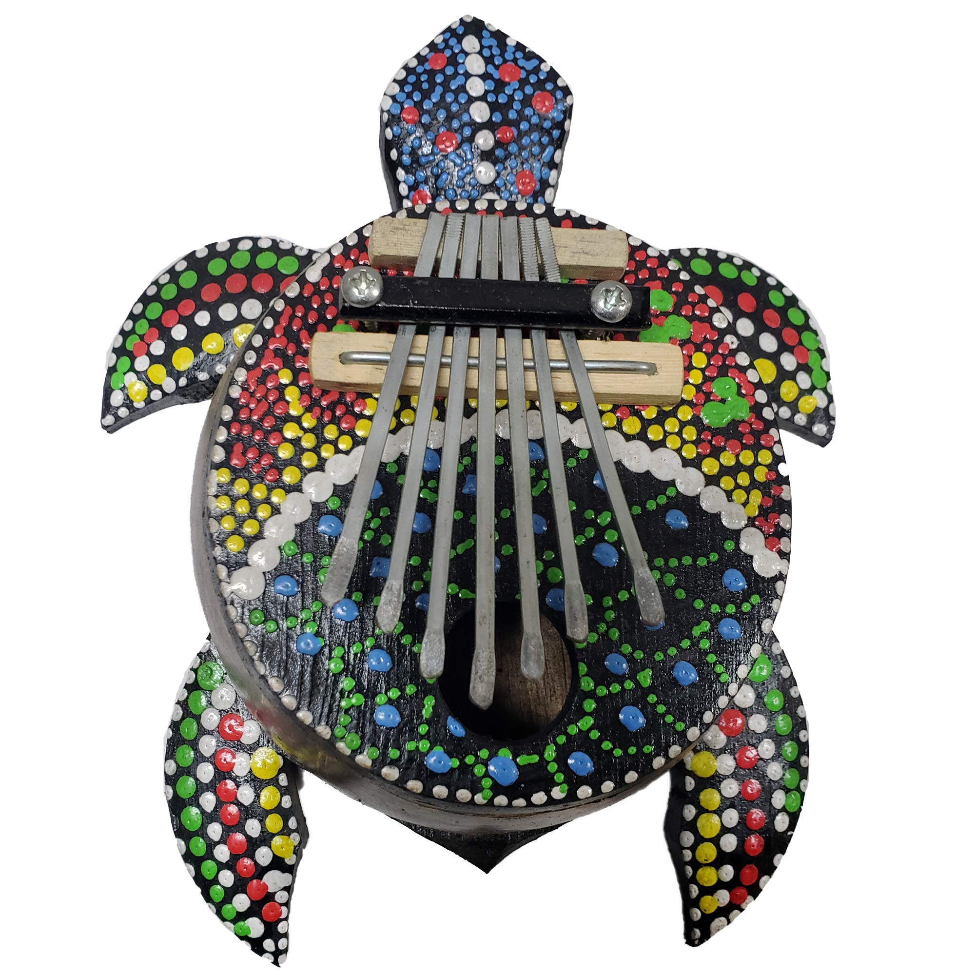 Turtle Kalimba Coconut Shell Body Amplify Sound Steel Tines Resonant Sound Amazing Clear Musical Notes - Soothing Tones Can Be Played for Meditative Calm and Relaxation Unique Coastal Décor (Dot Art)