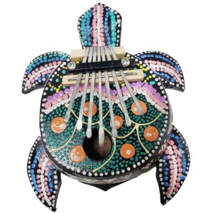 Turtle Kalimba Coconut Shell Body Amplify Sound Steel Tines Resonant Sound Amazing Clear Musical Notes - Soothing Tones Can Be Played for Meditative Calm and Relaxation Unique Coastal Décor (Dot Art)