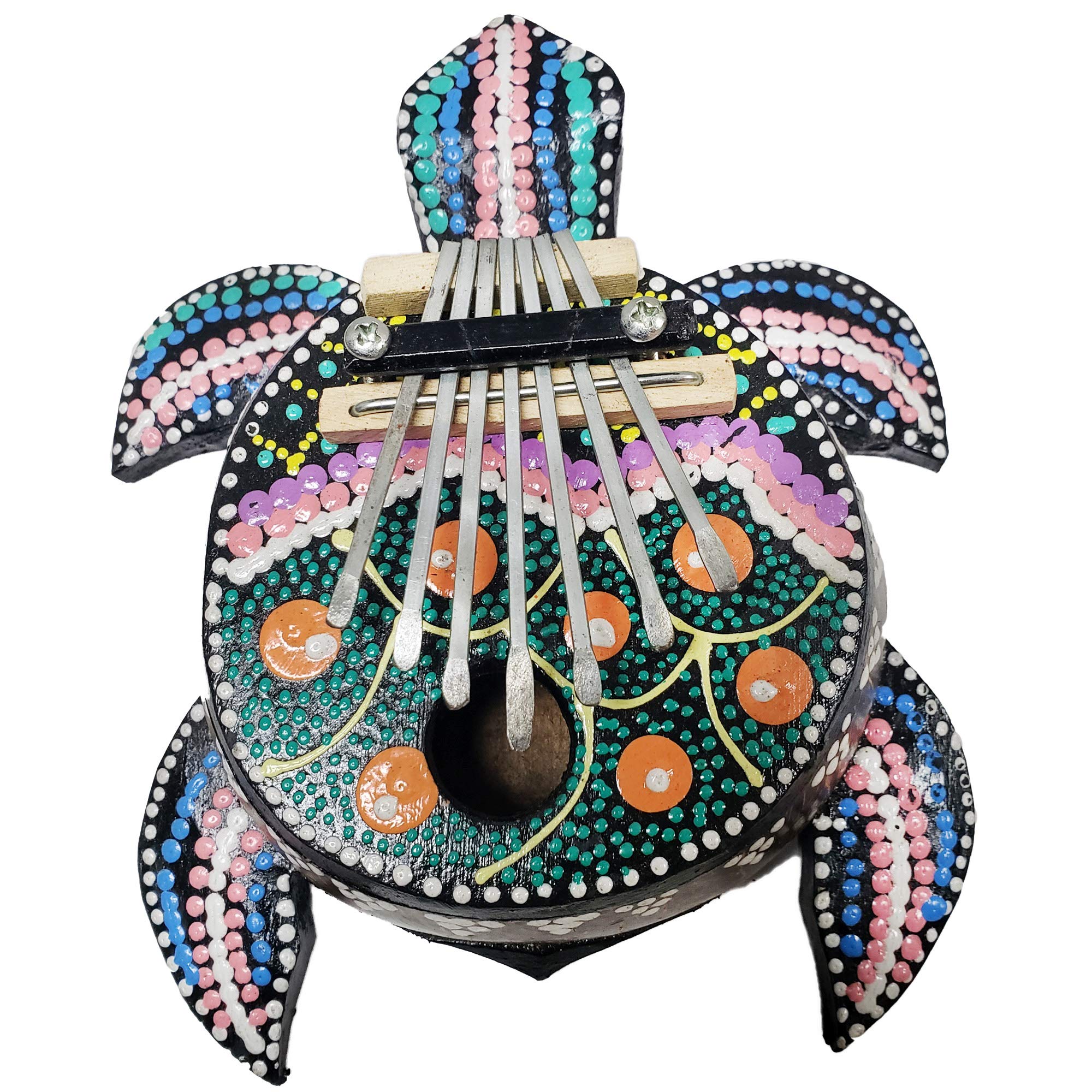 Turtle Kalimba Coconut Shell Body Amplify Sound Steel Tines Resonant Sound Amazing Clear Musical Notes - Soothing Tones Can Be Played for Meditative Calm and Relaxation Unique Coastal Décor (Dot Art)