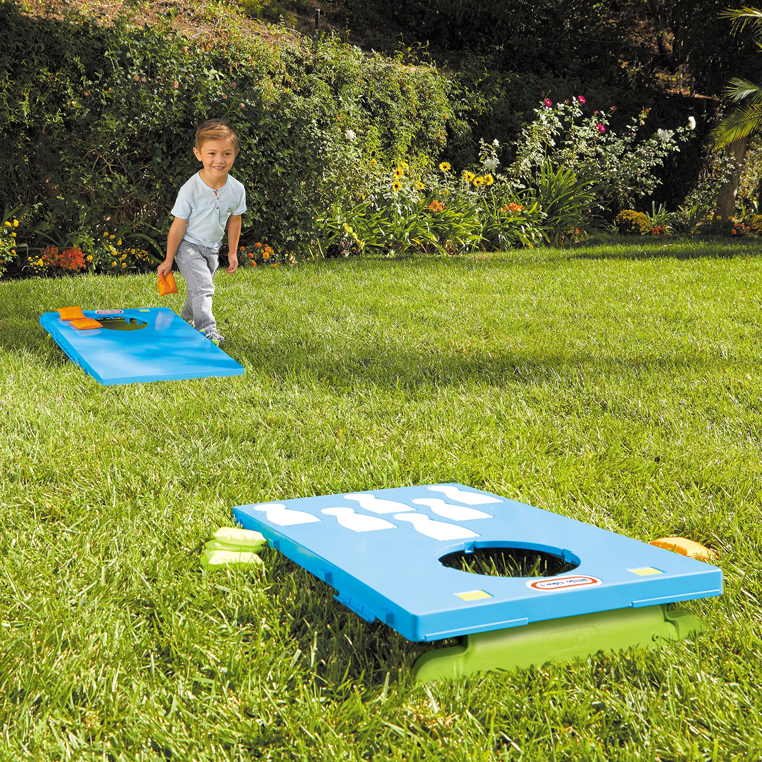 Little Tikes 5-in-1 Cornhole Game Set Indoor Outdoor Toy w Bowling, Tic Tac Toe, Ball Toss, Lawn Darts, 16 Accessories: Bean Bags, Balls, Darts- Gift for Kids & Families, Toy For Boys Girls Ages 2 3 4