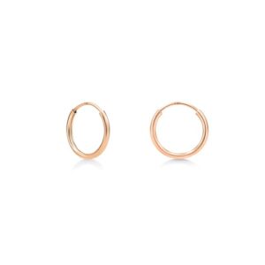 KEZEF 14k Gold Hoop Earrings For Women In Real Gold - 14 Karat Gold Hoop Earrings For Girls - 1mm Thin Solid Gold Earrings - Endless Hoops Earrings In Rose Gold - Size 10mm -2/5 Inch