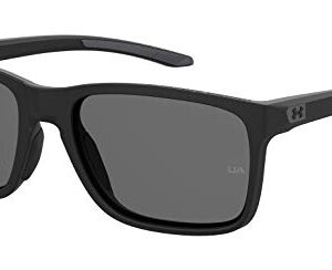 UA Hustle Rectangular Sunglasses, Matte Black Frame w/ Polarized Gray Lenses