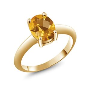 Gem Stone King 18K Yellow Gold Plated Silver 9X7MM Oval Gemstone Birthstone Solitaire Engagement Ring | Wedding Anniversary Promise Gold Ring For Women | Available In Size 5, 6, 7, 8, 9