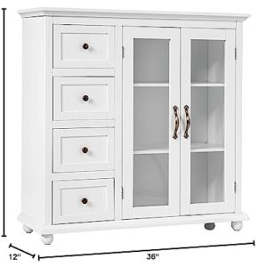 Giantex Buffet Sideboard, Wood Storage Cabinet, Console Table with 4 Drawers, 2-Door Credenza, Living Room Dining Room Furniture, Buffet Server, Kitchen Pantry Cupboard (White)