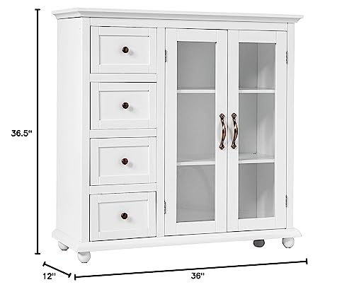 Giantex Buffet Sideboard, Wood Storage Cabinet, Console Table with 4 Drawers, 2-Door Credenza, Living Room Dining Room Furniture, Buffet Server, Kitchen Pantry Cupboard (White)