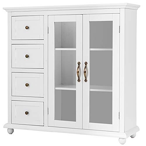 Giantex Buffet Sideboard, Wood Storage Cabinet, Console Table with 4 Drawers, 2-Door Credenza, Living Room Dining Room Furniture, Buffet Server, Kitchen Pantry Cupboard (White)