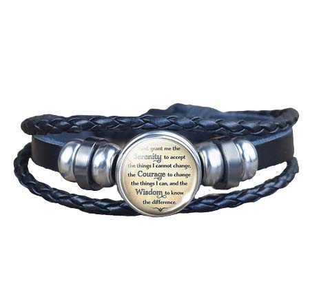 Serenity Prayer Leather Bracelet - Sobriety Gift for Men or Women - AA NA Gift Jewelry - Motivational Inspirational Addiction Recovery Gift - Sponsor or Sponsee Gift