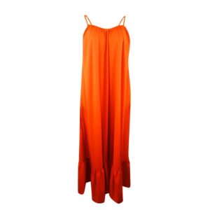 IXnzadn Women Solid Color Long Dresses Sleeveless Off Shoulder Spaghetti Strap Dress Casual Loose Big Swing Maxi Dress Orange,X-Large