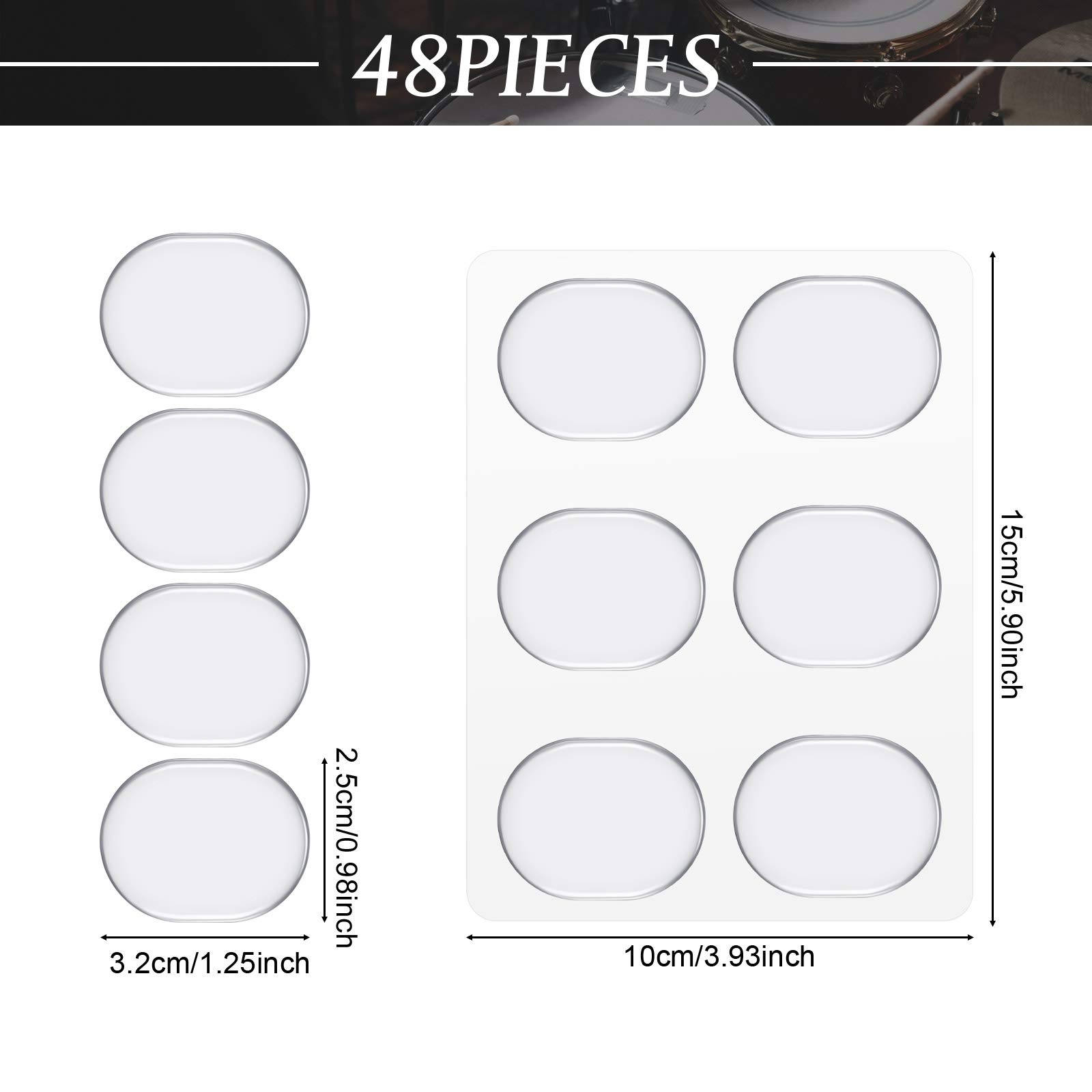 48 Pieces Drum Dampeners Gel Pads Silicone Drum Silencers Soft Drum Dampening Gel Pads Drum Mute Pads for Drums Tone Control (Transparent)