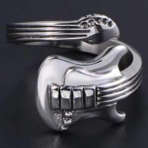 Jude Jewelers Stainless Steel Guitar Style Music Concert Cocktail Party Evening School Graduation Ring (Silver, 6)