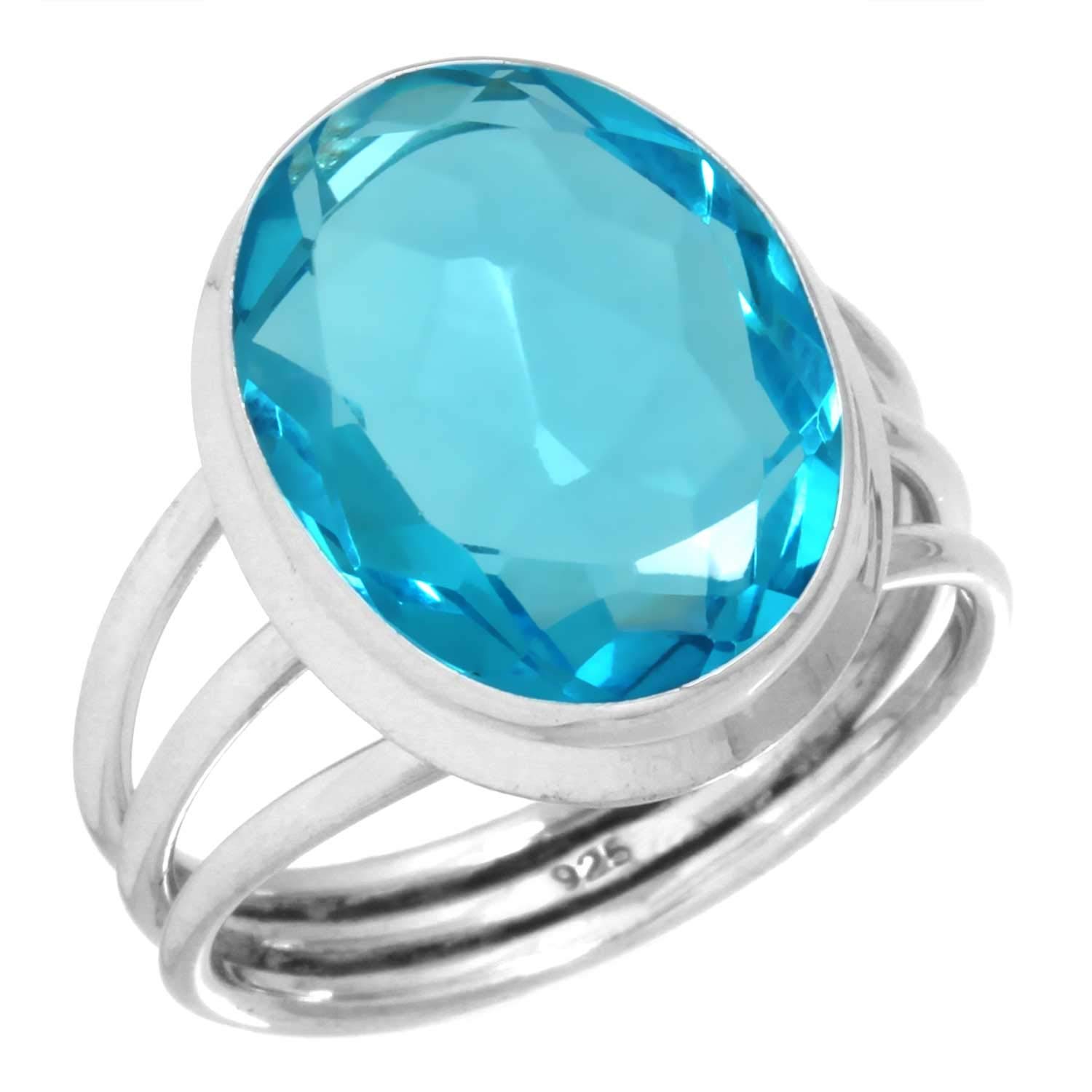 JEWELOPORIUM 925 Sterling Silver Ring for Women Size 10 Blue Quartz Gemstone Solitaire Silver Ring Easter Gift Costume Jewelry