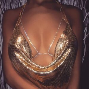 Aimimier Rhinestone Body Chain Bra Summer Beach Bikini Waist Chain Chest Belly Chain Crystal Sexy Body Jewelry for Women and Girls (Silver)