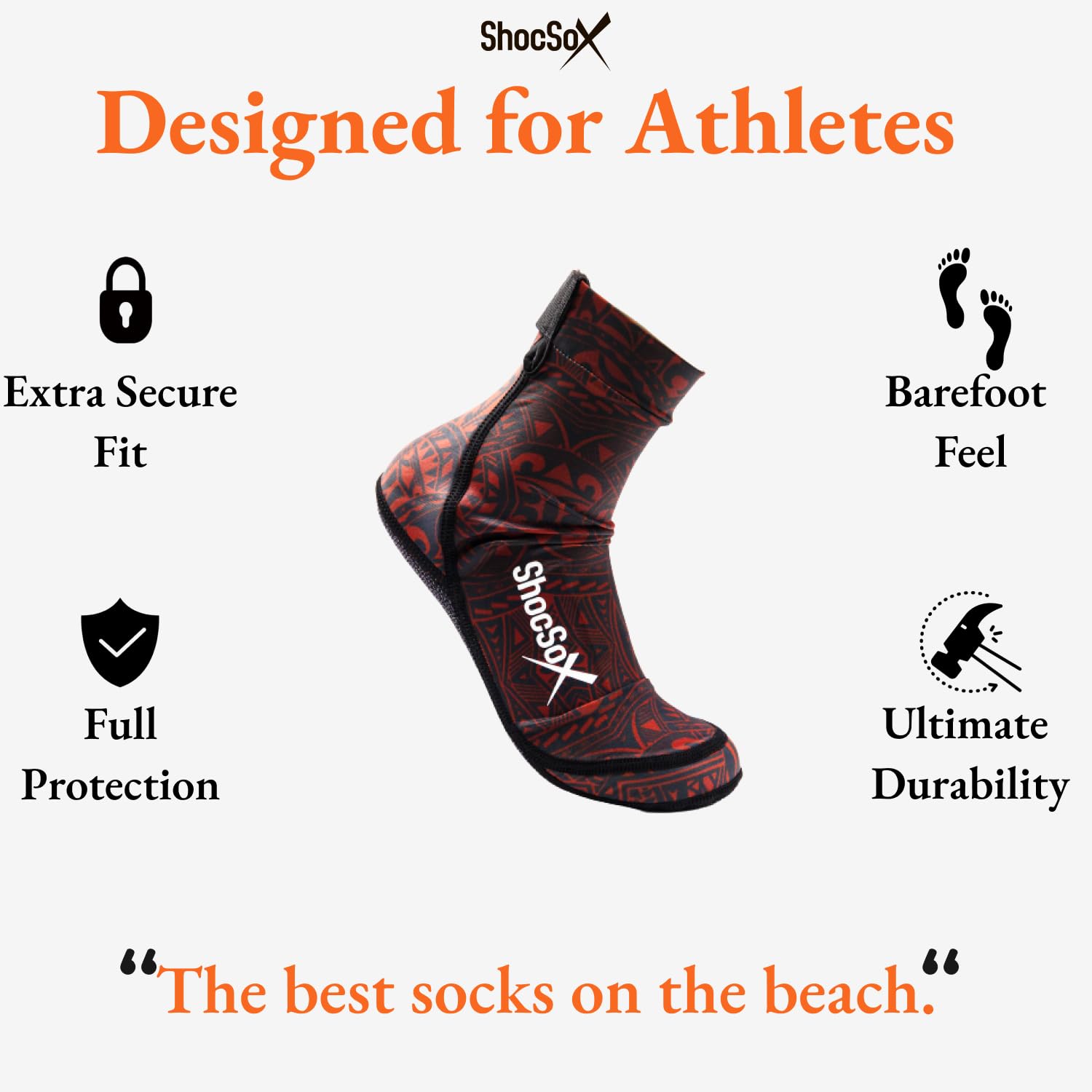 ShocSox ArmorTex® Beach Volleyball Socks and Sand Soccer Socks with ArmorTex® Soles Longest Lasting Beach Socks (US, Alpha, X-Large, Regular, Regular, Red Polynesian)