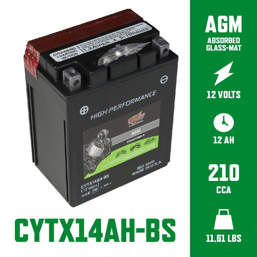 Interstate Batteries YTX14AH-BS 12V 12Ah Powersports Battery 210CCA High-Performance AGM Rechargeable Replacement for Kawasaki, Polaris, Yamaha ATVs, UTVs, Snowmobiles, Motorcycles (CYTX14AH-BS)