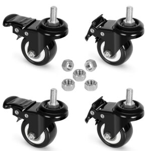 8t8 replacement locking casters with screw in stem 3/8'',set of 4, heavy duty, rubber caster wheels with hex nut,caster wheel 3/8" with 16 tpi threaded