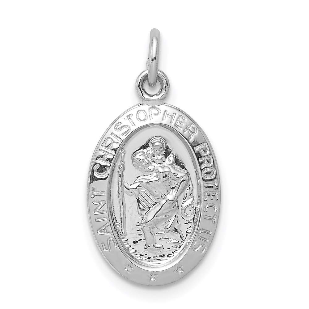 Sterling Silver Rhodium-plated Saint Christopher Medal 22mm 10mm style QC5617