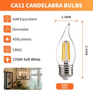 ALAMPEVER E26 LED Bulb 60W,Chandelier Light Bulbs 2700K Soft White,CA11 Candelabra LED Bulbs,450LM (12)