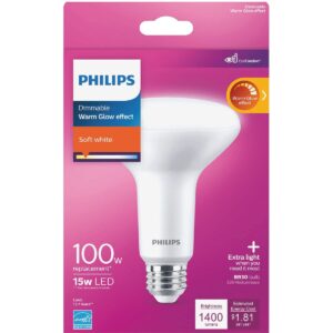 Philips BR30 LED Indoor Flood Bulb with Warm Glow Effect,1400-Lumen, 2700-2200-Kelvin, 15 Watts (100-Watt Equivalent), E26 Base, Soft White